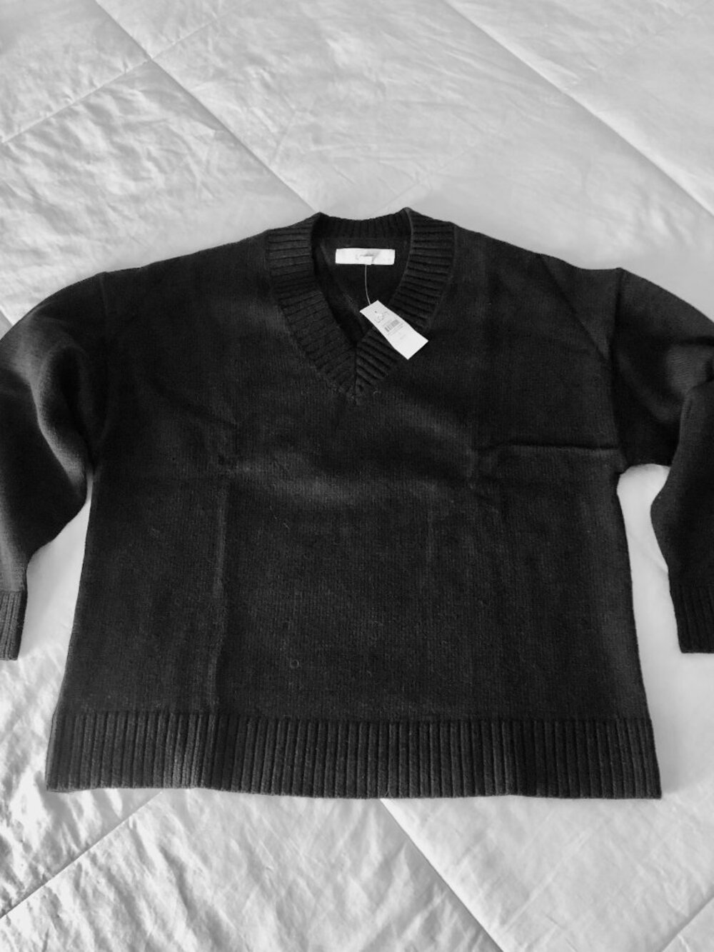 New Loft Women's V Neck Sweater Black Ribbed Neck, Cuffs, Bottom S